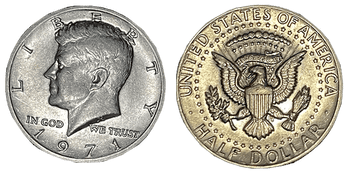 Obverse and reverse of the 1971 Philadelphia Half Dollar