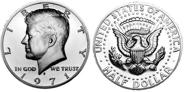 Obverse and reverse of the 1971 S Proof Half Dollar